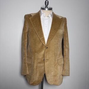 1970s Vintage Amalgamated Blazer Mens‎ 42L Tan Solid 2-Button Sport Coat USA